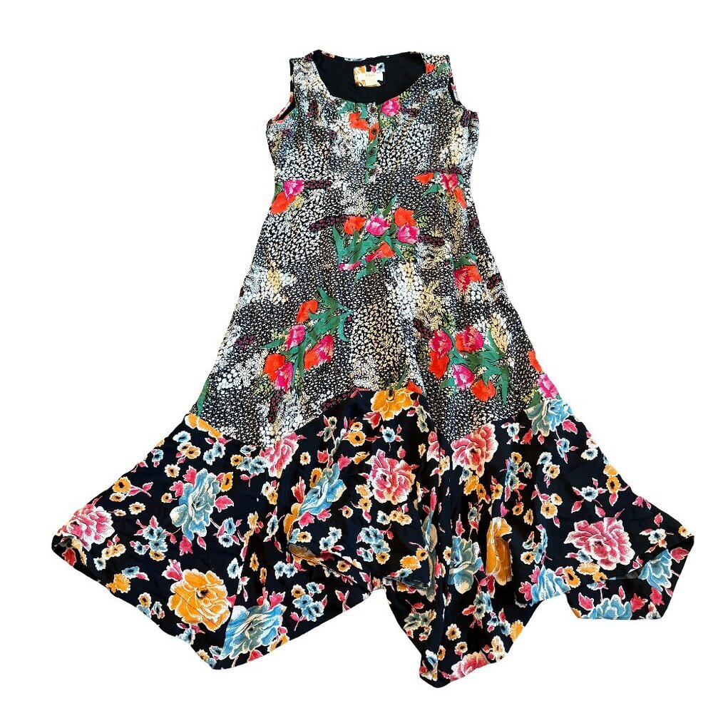 Sleeveless Multi-Color Floral Handkerchief Hem Dress